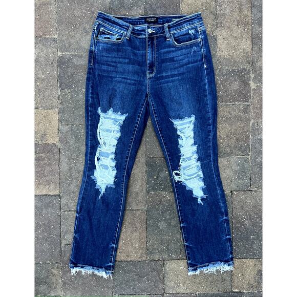 Judy Blue high rise straight distressed ripped jeans size 31x29 - Picture 3 of 5